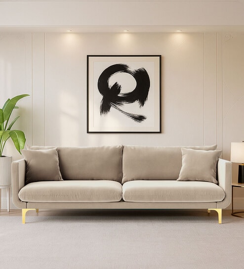 Frejol Velvet 3 Seater Sofa In Cream Colour