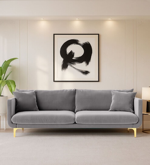 Frejol Velvet 3 Seater Sofa In Grey Colour