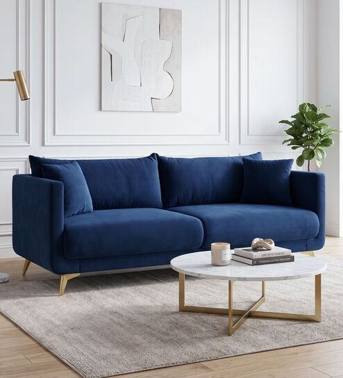 Frejol Velvet 3 Seater Sofa In Navy Blue Colour