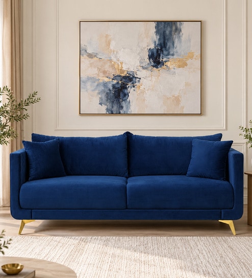 Frejol Velvet 3 Seater Sofa In Navy Blue Colour