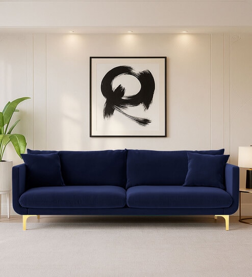 Frejol Velvet 3 Seater Sofa In Navy Blue Colour