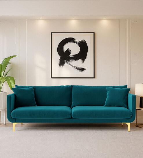 Frejol Velvet 3 Seater Sofa In Teal Blue Colour