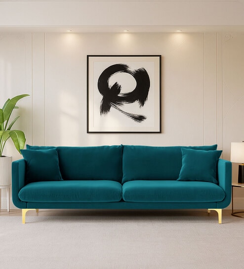 Frejol Velvet 3 Seater Sofa In Teal Blue Colour