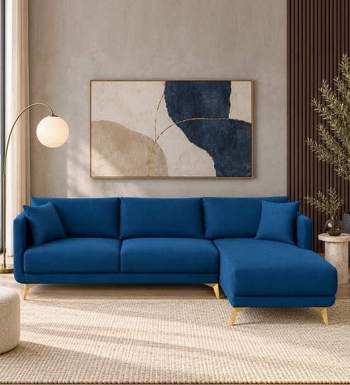 Frejol Velvet LHS Sectional Sofa In Navy Blue Colour