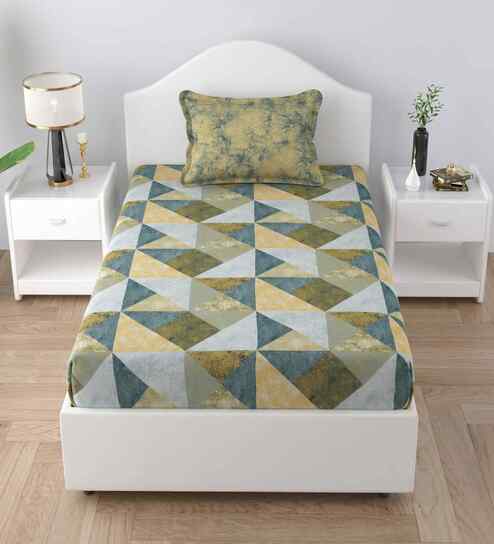 Fresh Green Autumn Delight Single 186 TC Cotton Bedsheet With 1 Pillow Cover