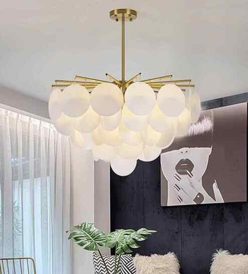 Frosted Glass Disc Chandelier in Gold Finish