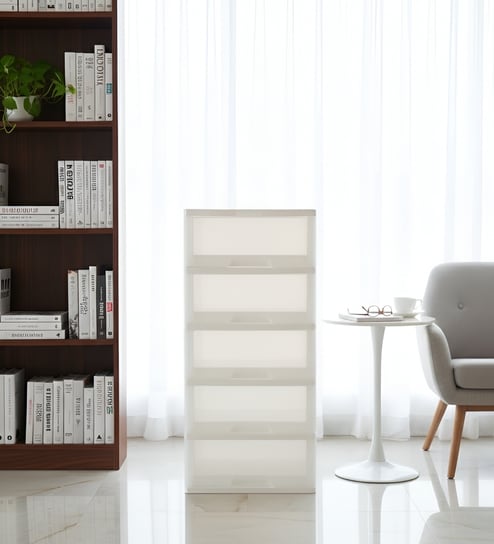 Frosted White 4-Drawer Modular Storage Unit 288.14L Smooth-Glide Polypropylene Drawers