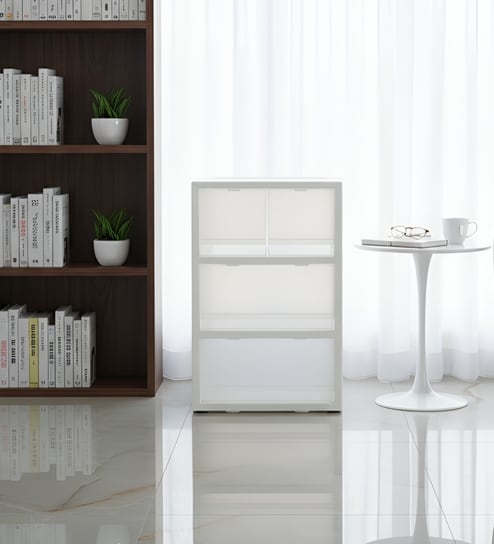 Frosted White 4-Drawer Modular Storage Unit 97.36L Smooth-Glide Polypropylene Drawers