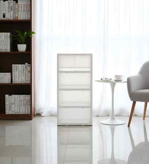 Frosted White 5-Drawer Modular Storage Unit 128.26L Smooth-Glide Polypropylene Drawers