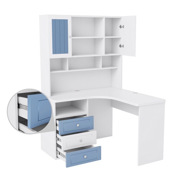 Buy French Collection Corner Study Table in Blue Finish by Alex Daisy