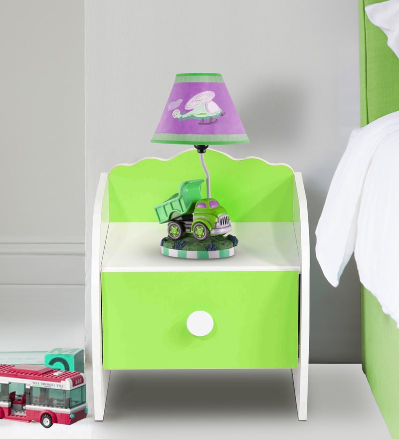 Buy Friends Bedside Table in White & Lime Green Finish by Kids Fun