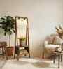 Francis Wooden Shelf Floor Lamp with Wooden Shade & Brown Base