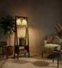 Francis Wooden Shelf Floor Lamp with Wooden Shade & Brown Base