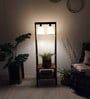 Francis Wooden Shelf Floor Lamp with Wooden Shade & Brown Base