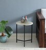 Franz Metallic End Table With Black Base & Travertine Top