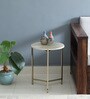 Franz Metallic End Table With Golden Base & Travertine Top