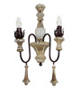 French Rustic Brown 22 Inch Wooden & Iron Dual Candlelight Wall Lamp