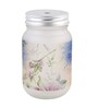 Frosted Glass Jar With Handle & Straw, Beige & Blue Floral Print, 400Ml