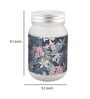 Frosted Glass Jar With Handle & Straw, Black & Green Floral Print, 400Ml