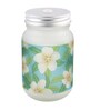 Frosted Glass Jar With Handle & Straw, Green & White Mogra Print, 400Ml