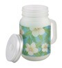 Frosted Glass Jar With Handle & Straw, Green & White Mogra Print, 400Ml
