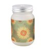 Frosted Glass Jar With Handle & Straw, Green & Yellow Sunflower Print, 400Ml