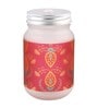 Frosted Glass Jar With Handle & Straw, Red & Orange Mehendi Print, 400Ml