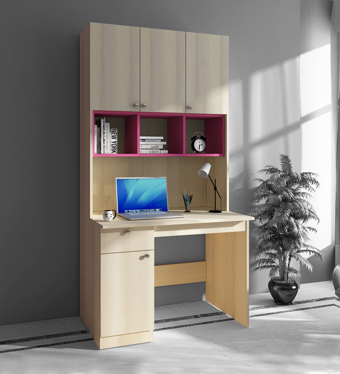 beige desk with hutch