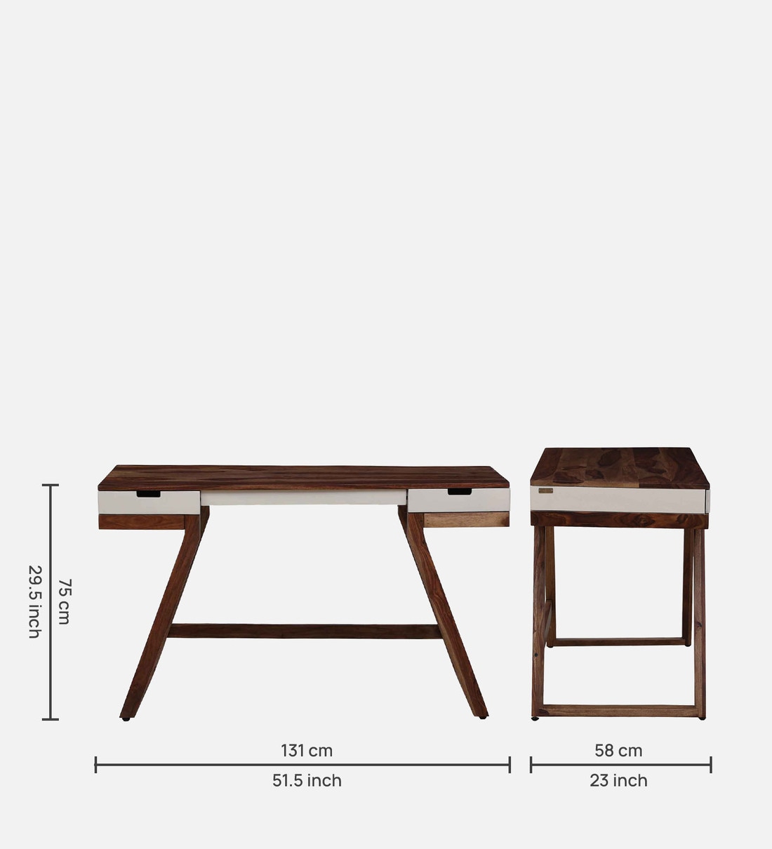 Buy Lisbon Sheesham Wood Writing Table In White On Rustic Teak Finish