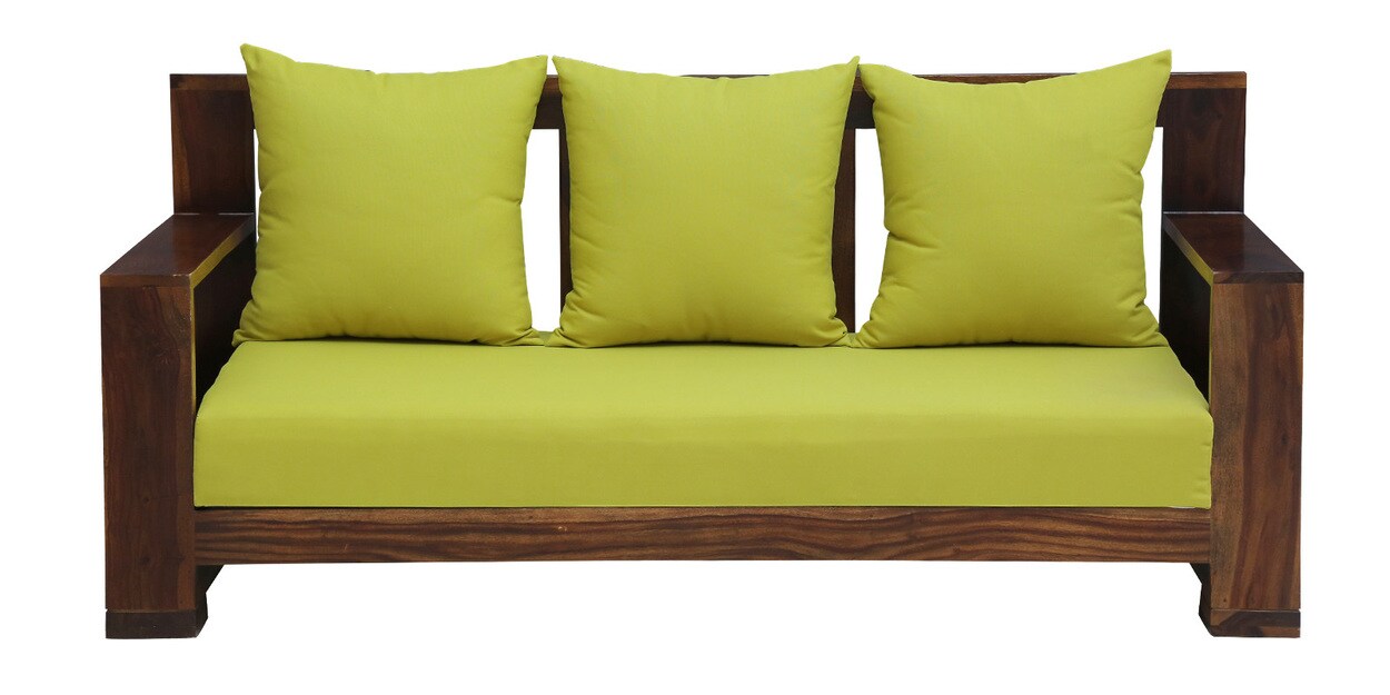 Buy Salamanca Sheesham Wood 3 Seater Sofa In Green and Provincial Teak