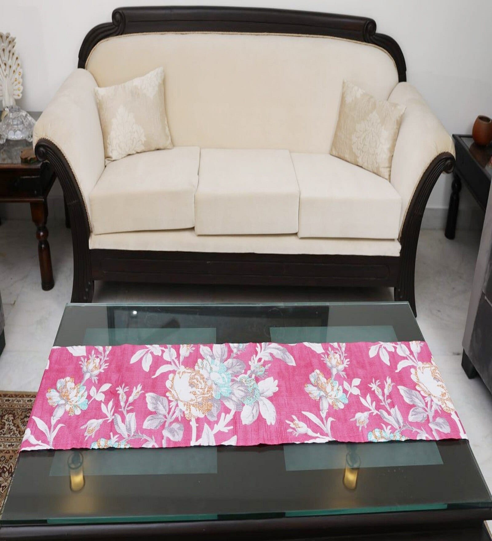 Spring (72x13) Fuchsia Pink & White Cotton Table Runner