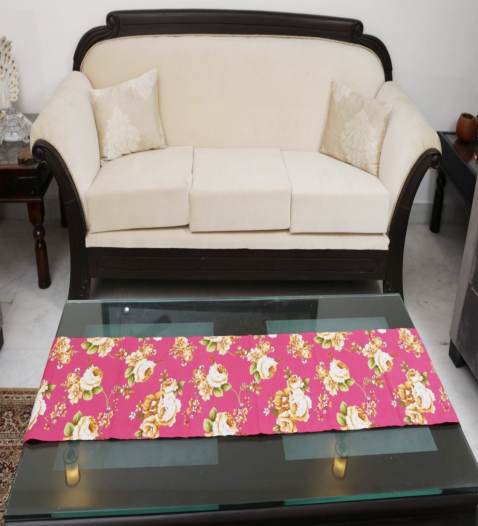 Floral (72x13) Fuchsia & White Cotton Table Runner