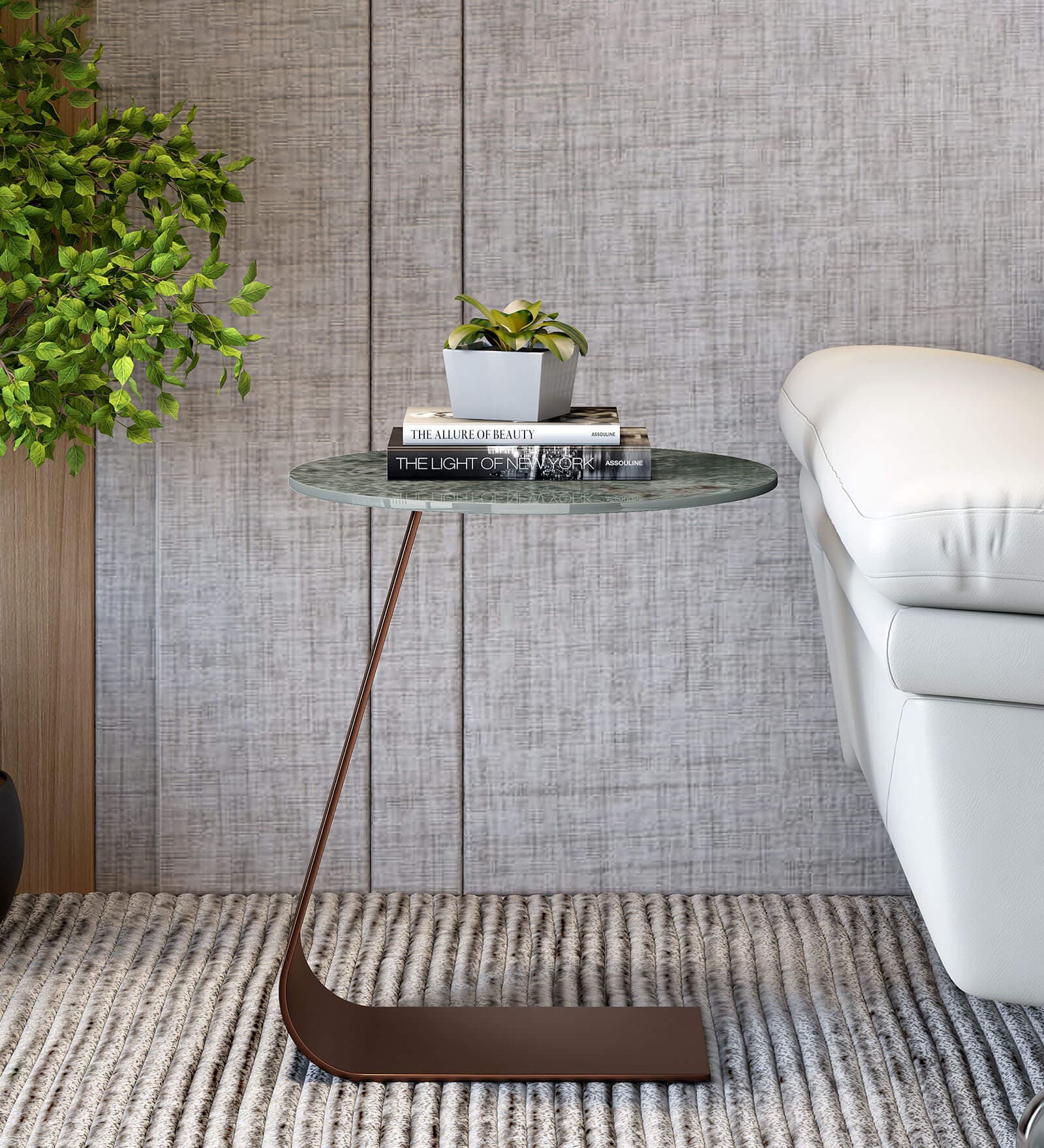 Fuji Marble Top End Tables In Green & Brown Colour