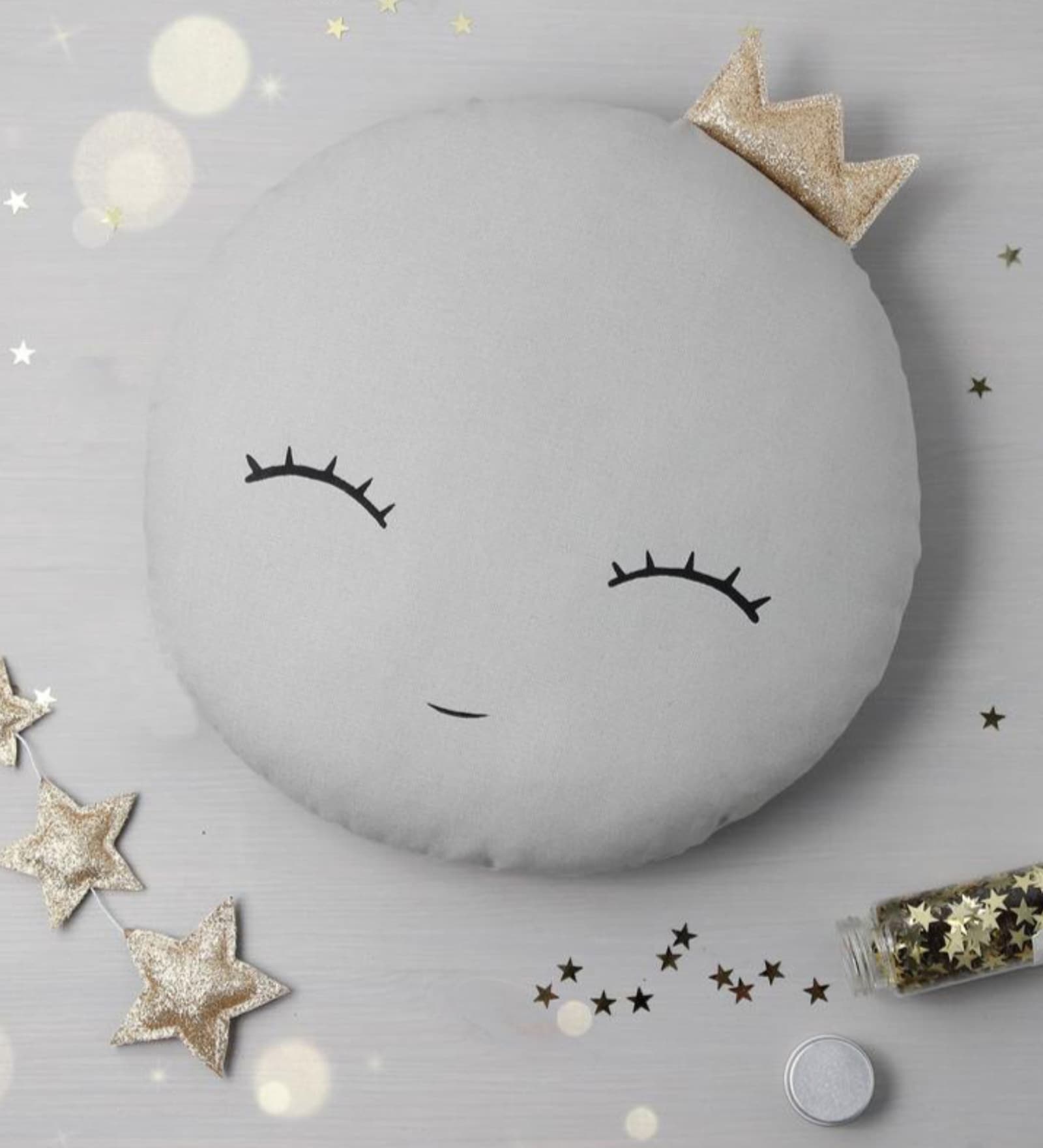 Grey Cotton Blend Full Moon Shaped Pillow