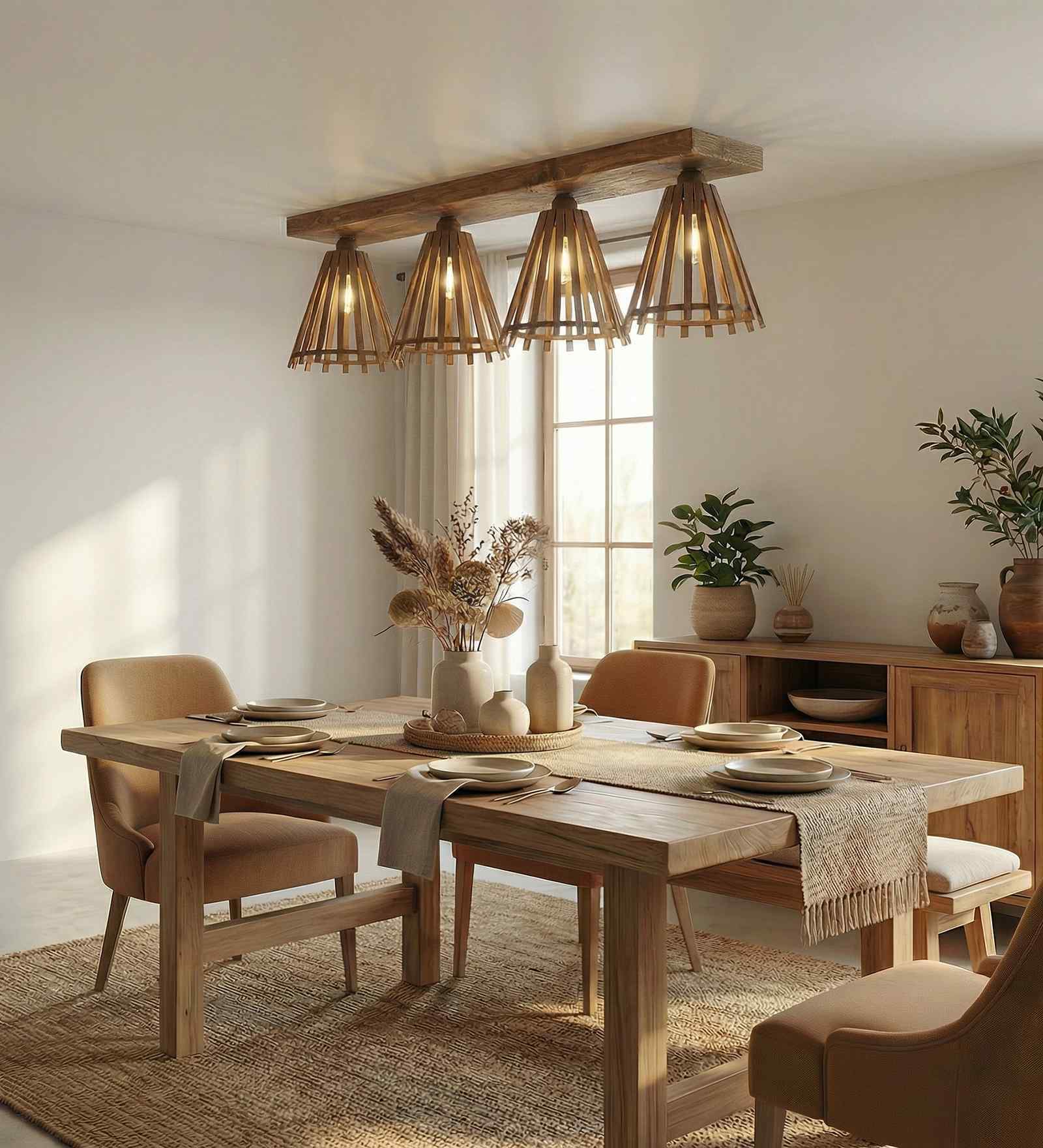 Funnel 4 Lights Brown Solid Wood Flush Mounted Ceiling Light