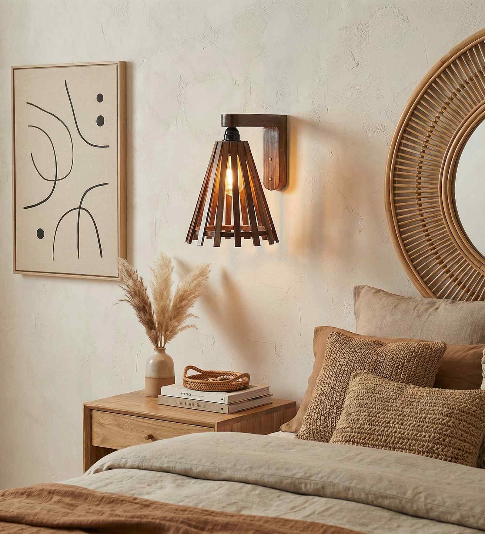 Funnel Wooden Novelty Wall Light (Natural Wood)