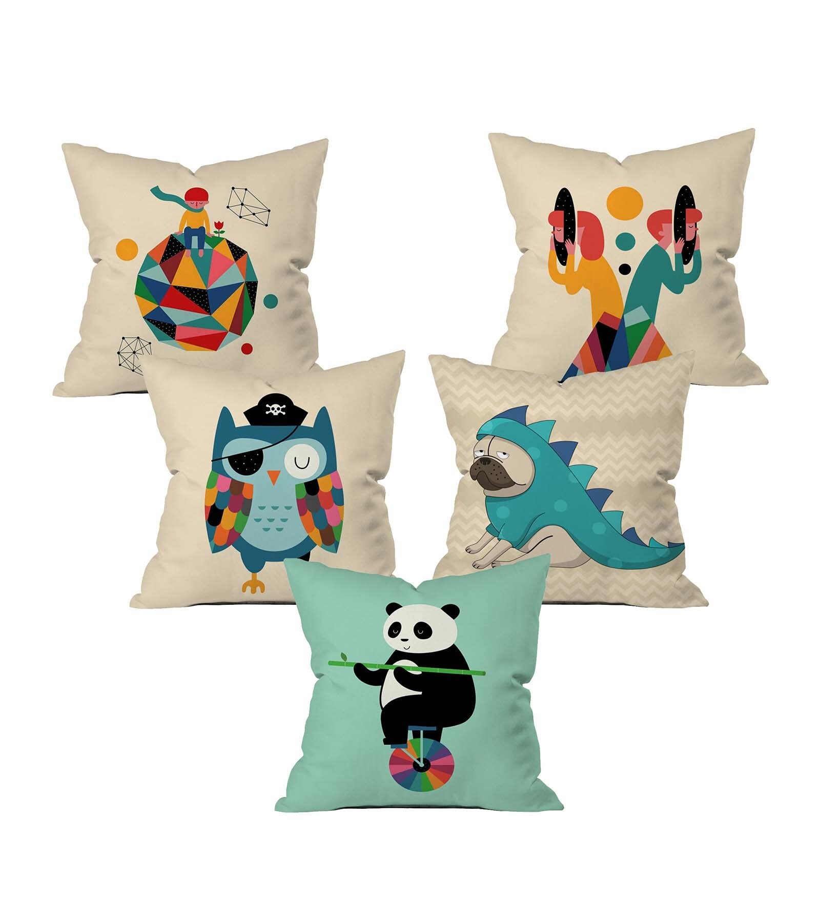 Funny Animals Cushion Cover Set of 5