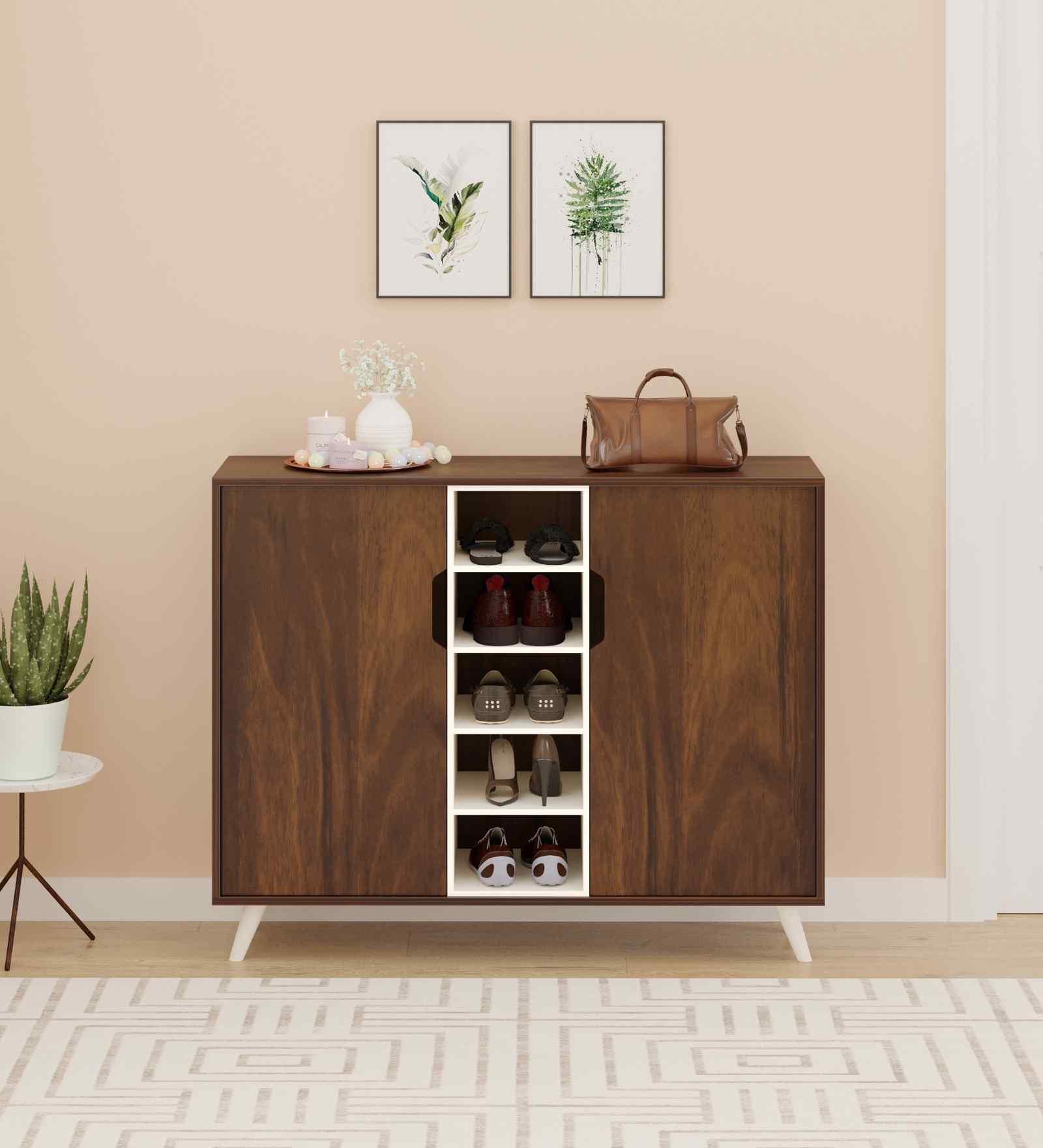 Furlyn 2 Door Shoe Cabinet In Brown Maple Finish