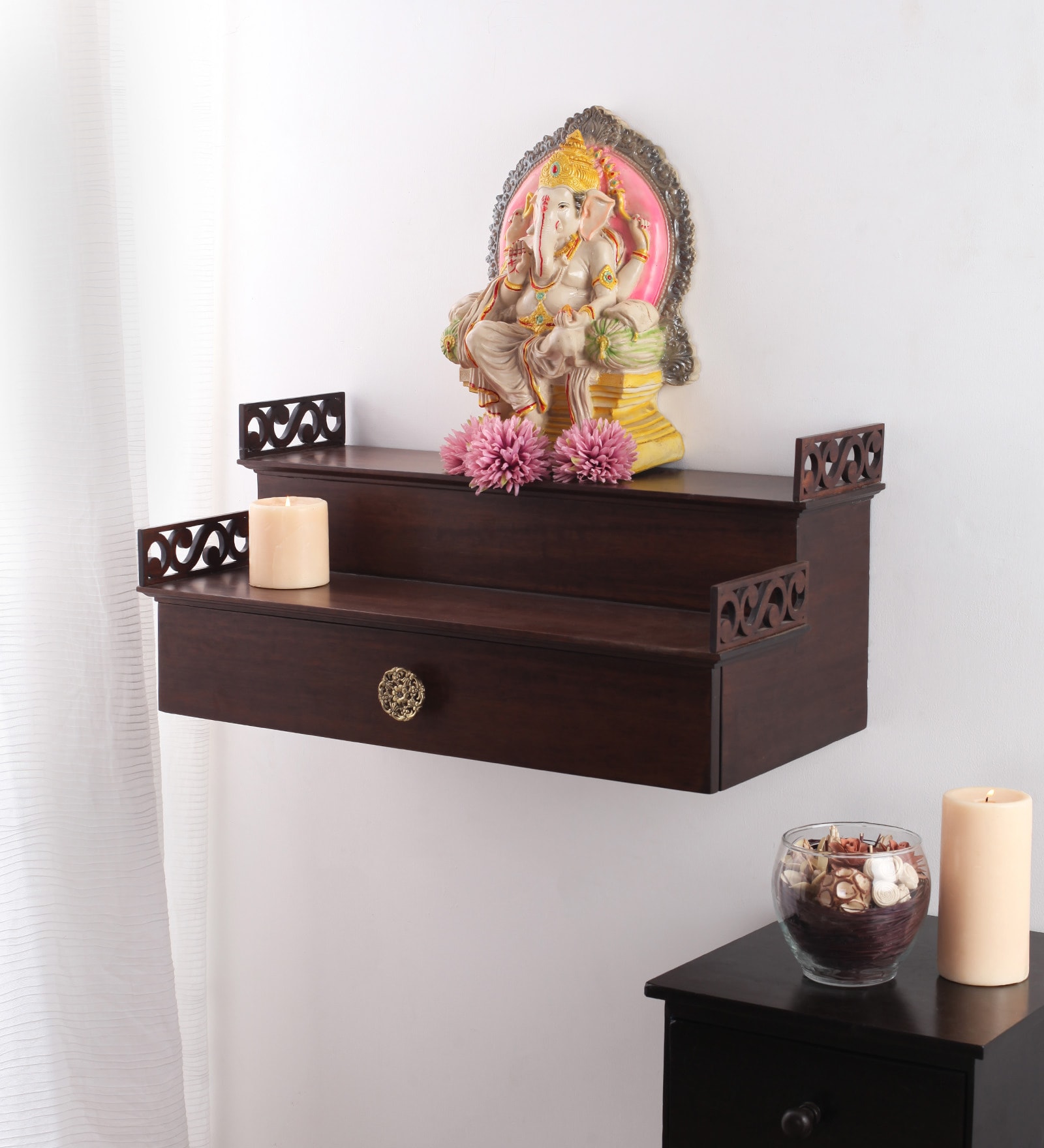 Walnut Finish Teak Wood Pooja Mandir