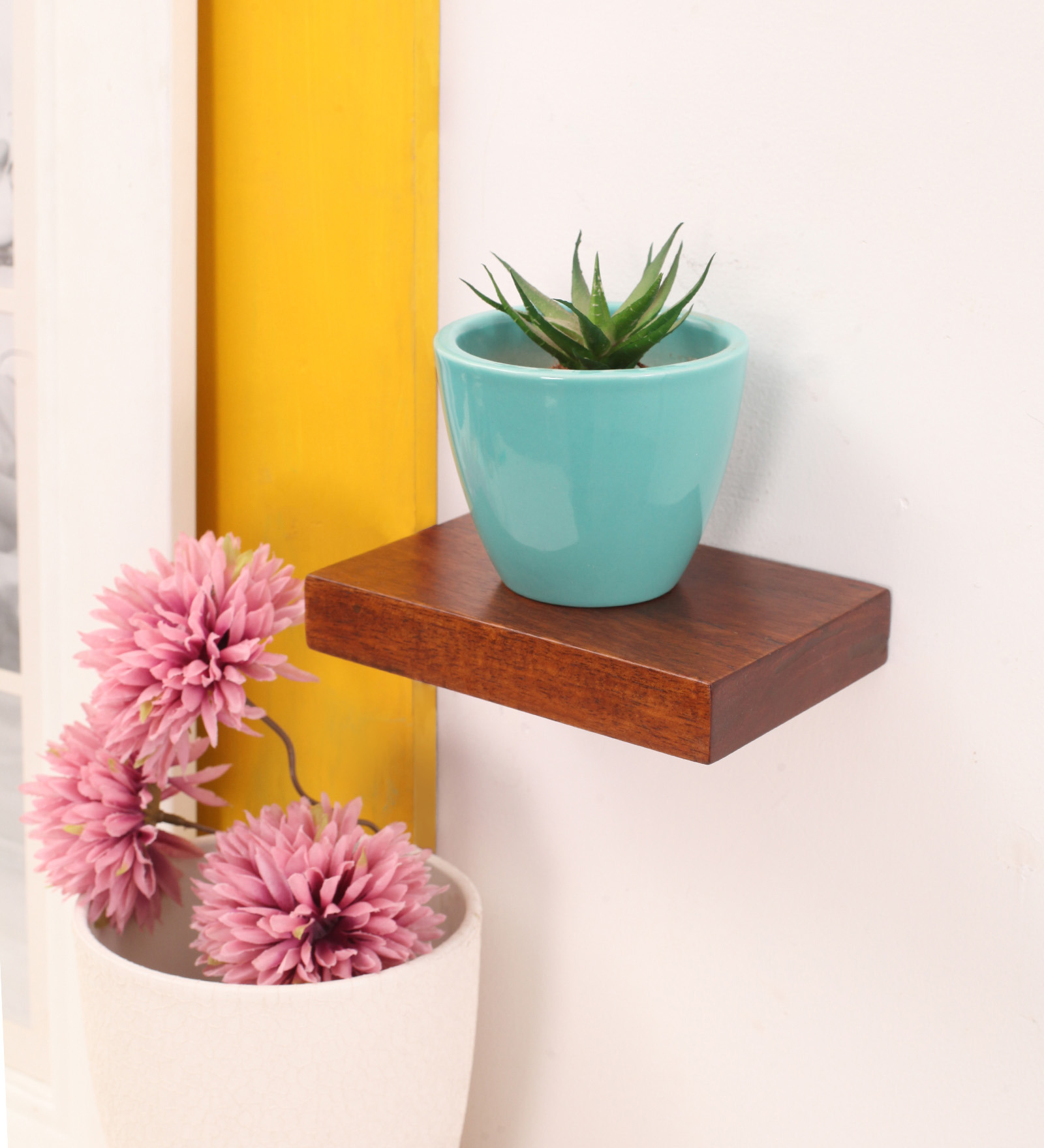 Solid Wood Floating Wall Shelf in Brown Colour