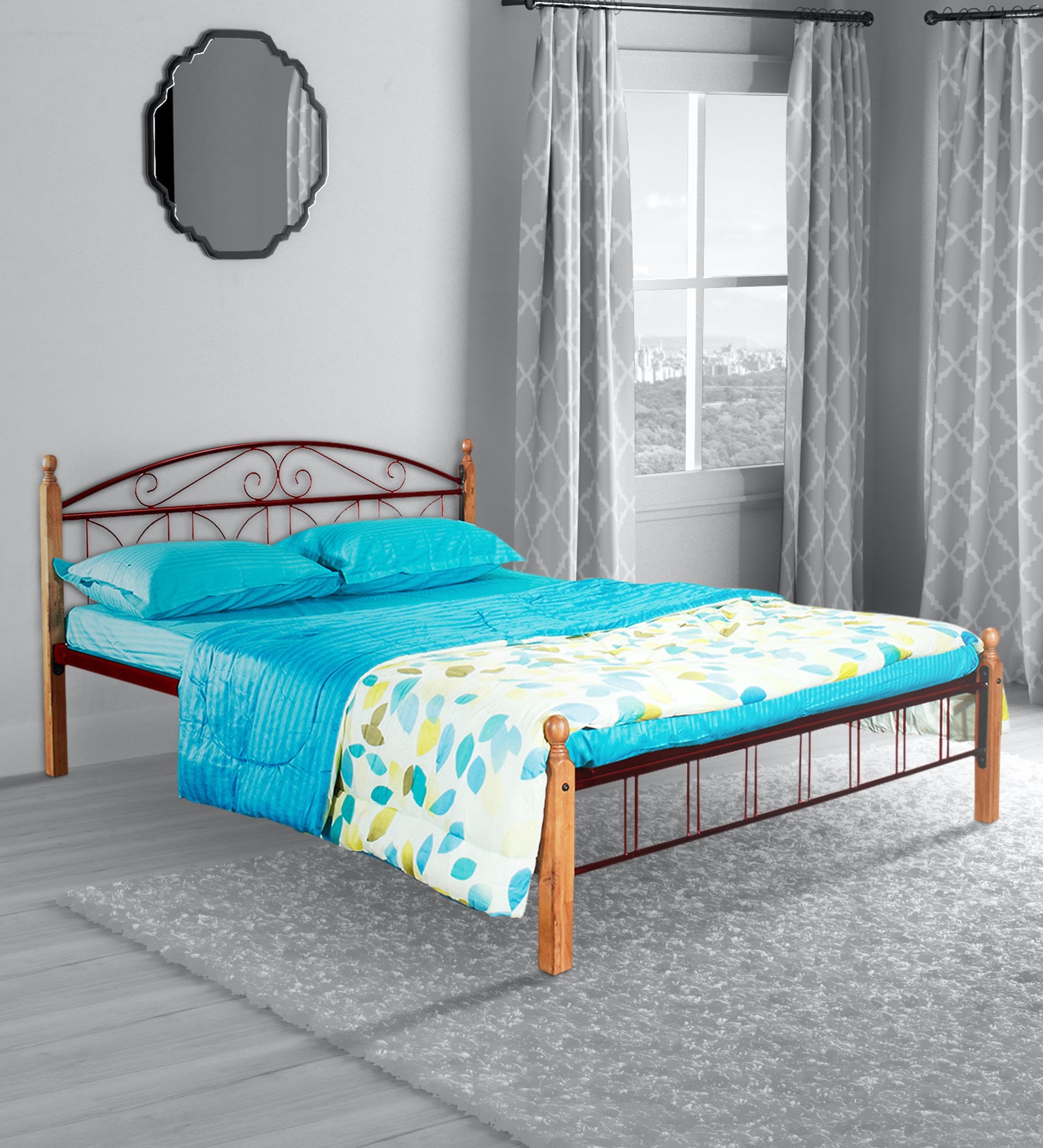 Metallika Georgia King Size Bed in Maroon Colour Metallika Georgia King Size Bed in Maroon Colour