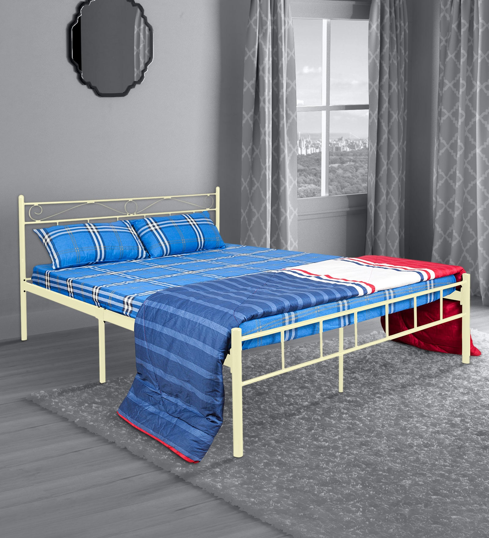 Metallika London King Size Bed in Ivory Colour