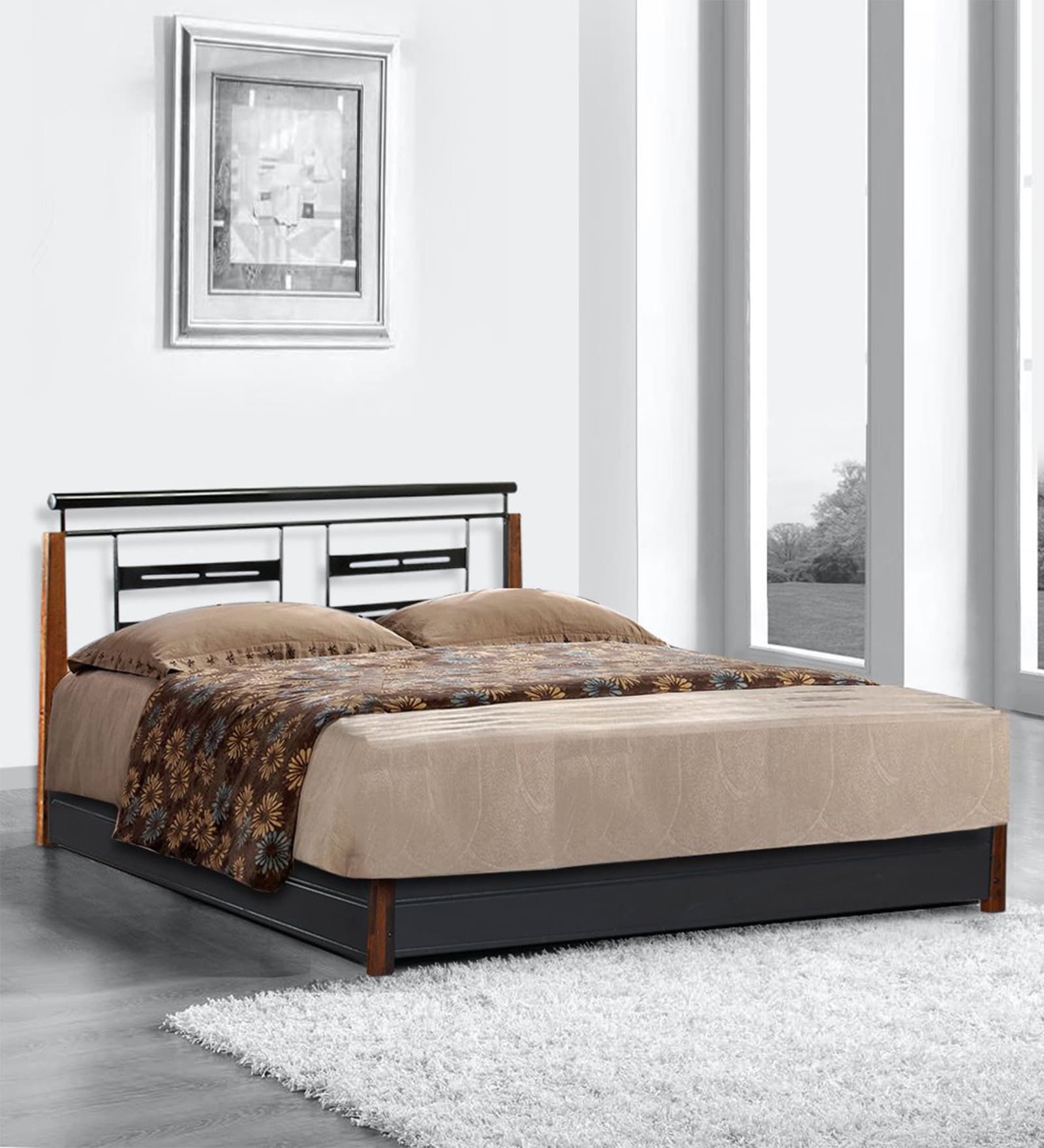 Metallika Oman Queen Size Bed with Storage in Black Colour Metallika Oman Queen Size Bed with Storage in Black Colour