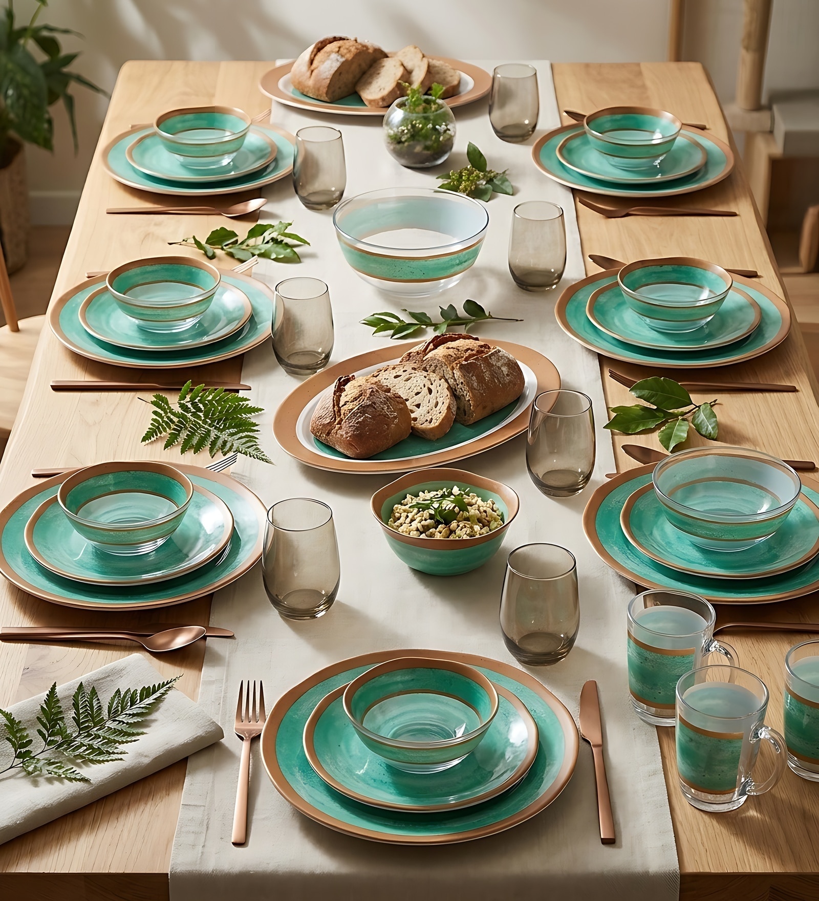 Furor Turquoise & Blue Glass Dinner Set (Pack of 33)
