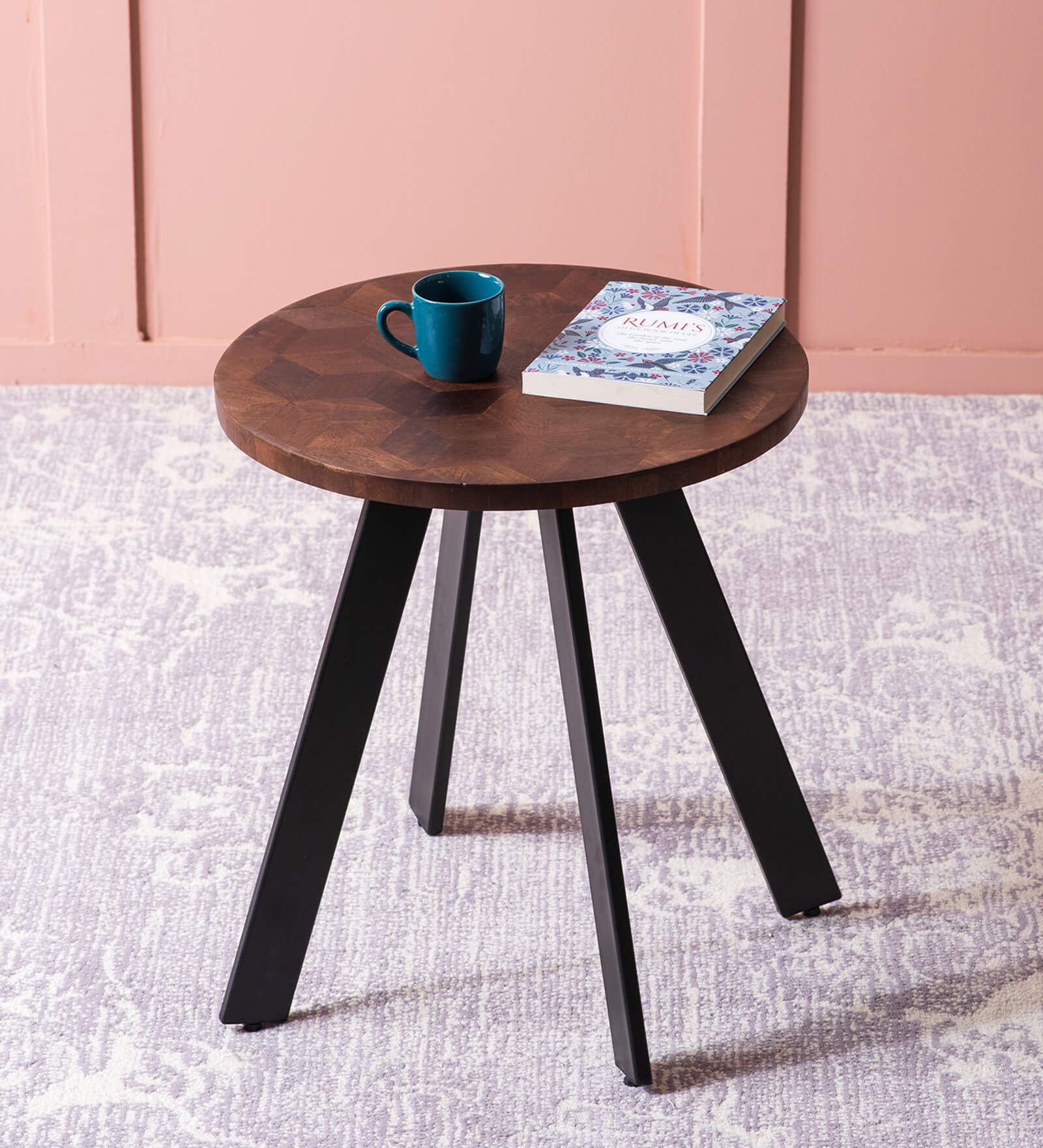 Fusion Forte Metal End Table In Dark Brown & Black  Colour