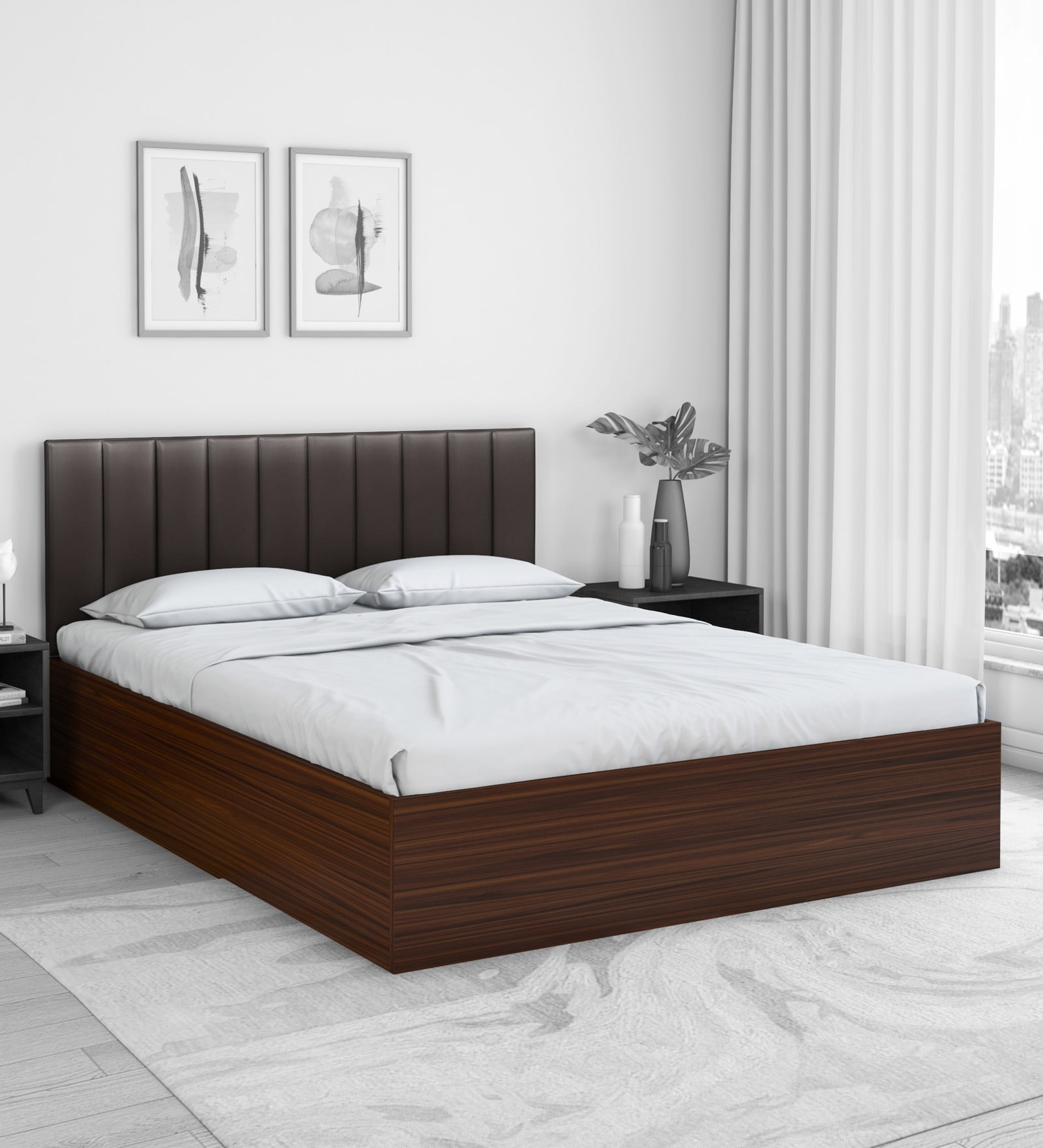Fusion King Size Bed in Walnut Finish with Box Storage