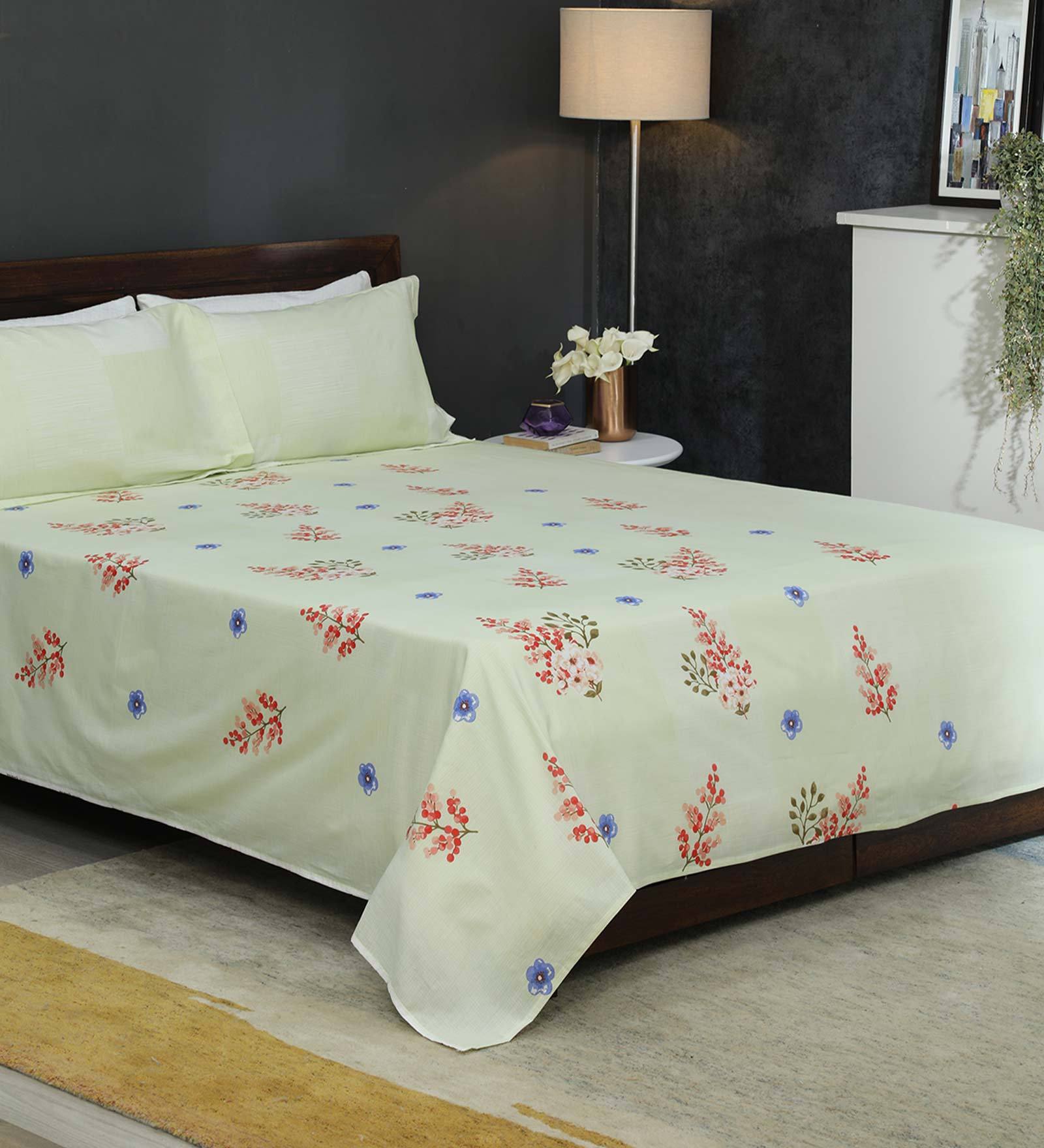 Buy Fusion Pure Cotton 144TC Double Bedsheet with 2 Pillow Covers by
