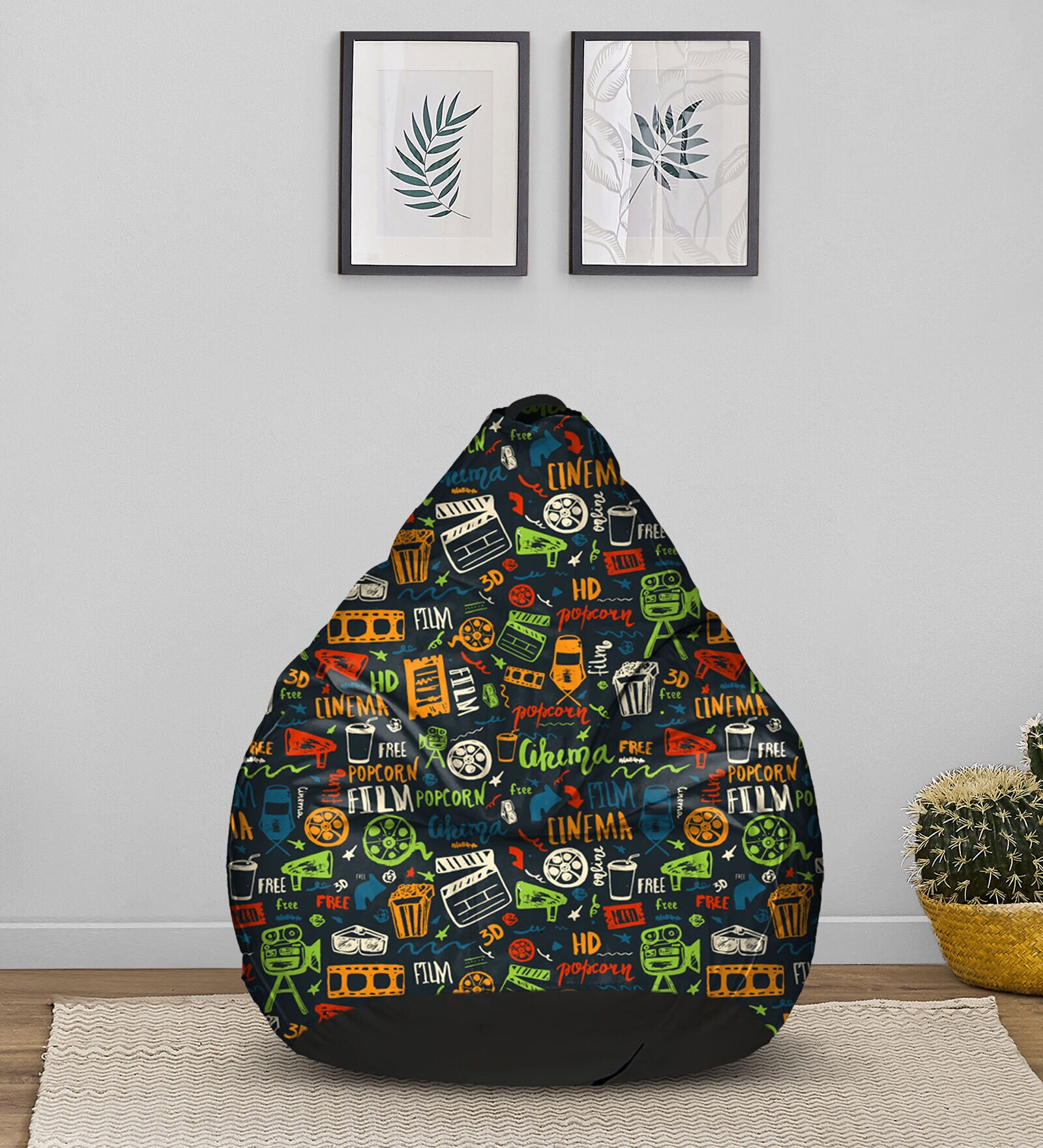 Fusion XXXL Leatherette Bean Bag with Beans in Black & Multicolour