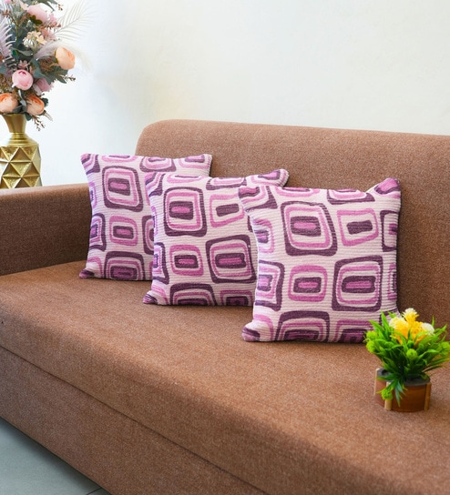 Fuchsia Polyester Geometric 20x20 inches Cushion Covers Set of 3