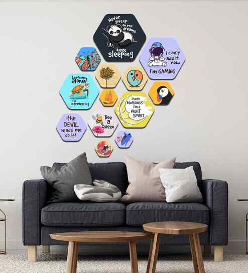 Set of 13 Funny Panda Astronaut Wooden Wall Hanging